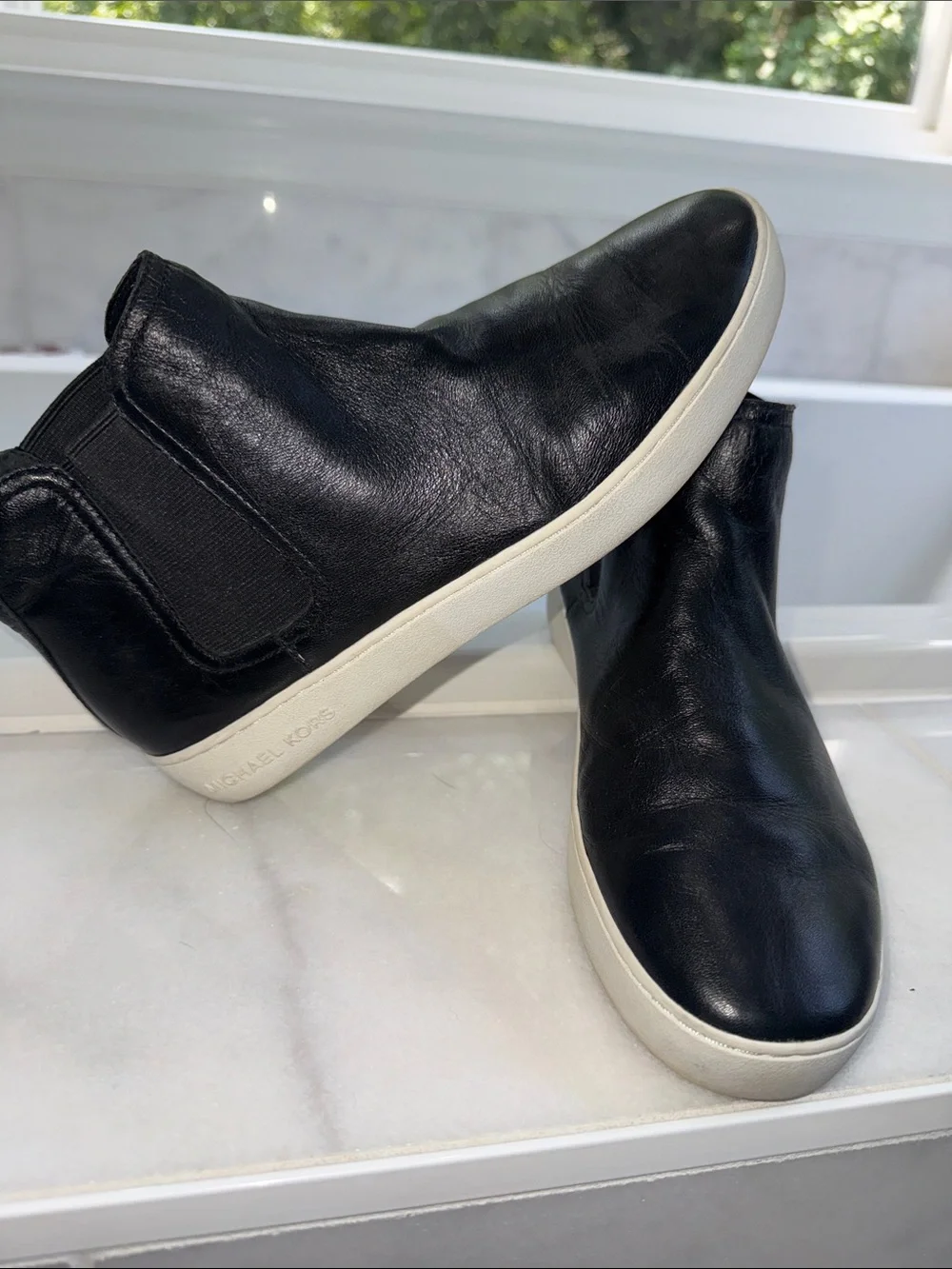 Michael Kors Black Leather Chelsea Booties with White Sole